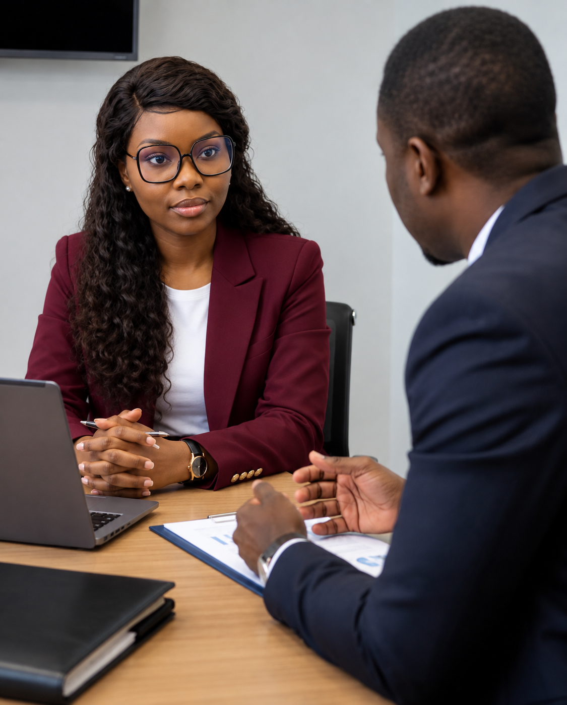 A couple discussing insurance with an adviser
